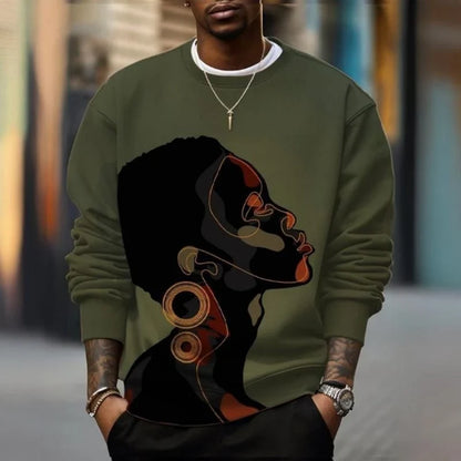 Herren Rundhals-Sweatshirt mit Afrika-Motiv und Augenprint, Weiß