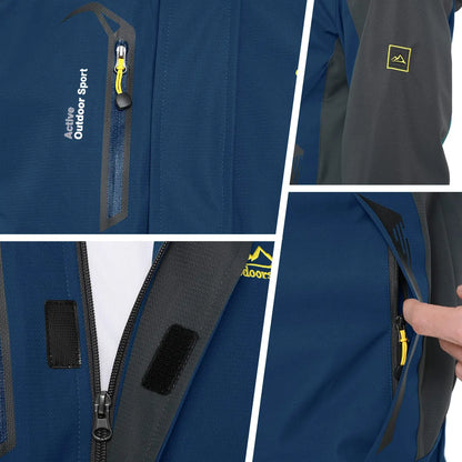 Outdoor Jacke Herren Wasserdicht Atmungsaktiv mit Kapuze und Reißverschlusstaschen