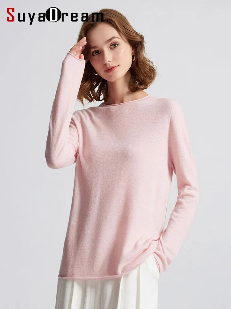 Damen Langarm Pullover Rundhalsausschnitt Uni Basic