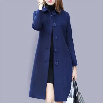 Damen Langer Mantel mit Knopfleiste in Marineblau