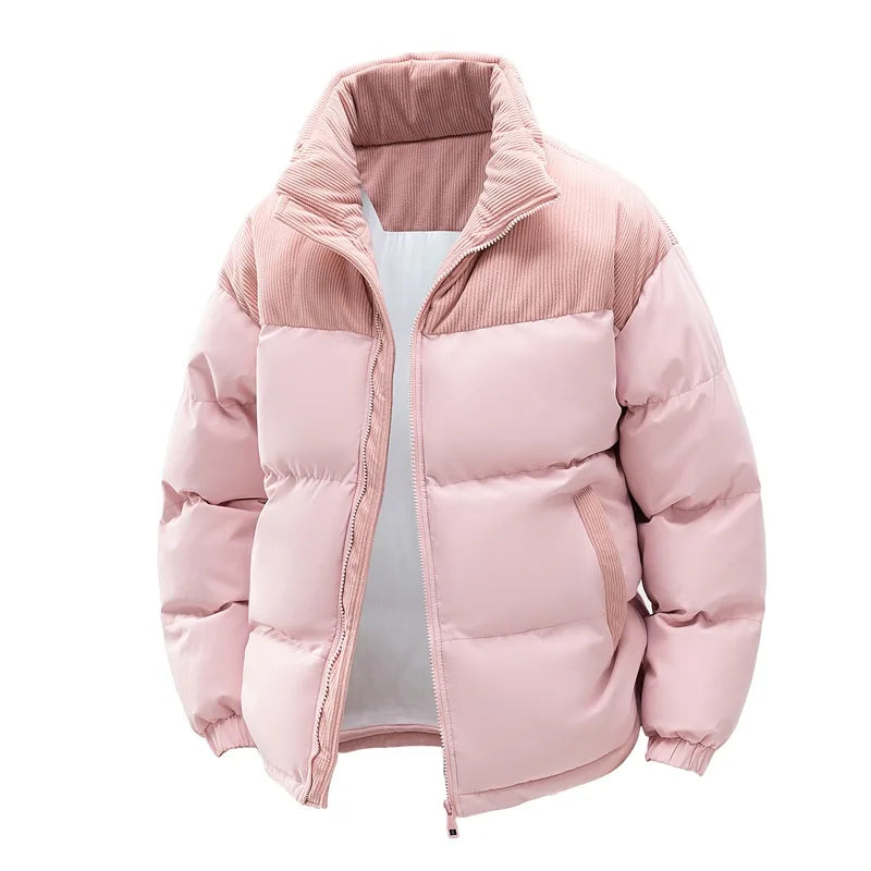 Unisex Winter Steppjacke mit Kapuze, Kontrastmaterial, Gesteppt