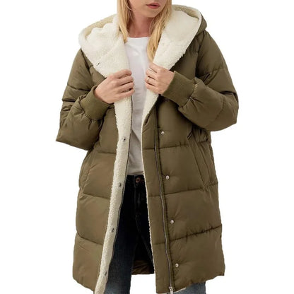 Damen Langer Steppmantel mit Kapuze Gefüttert Winter Jacke