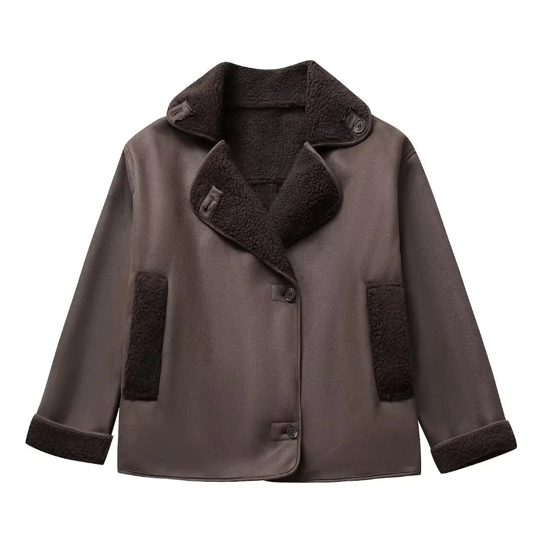 Damen Oversize Streetwear Jacke mit Teddyfutter – Modische Übergangsjacke für Alltag und Freizeit
