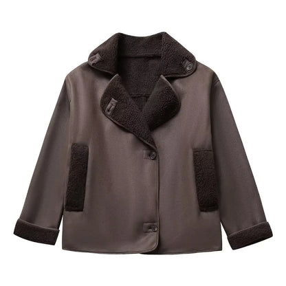 Damen Oversize Streetwear Jacke mit Teddyfutter – Modische Übergangsjacke für Alltag und Freizeit