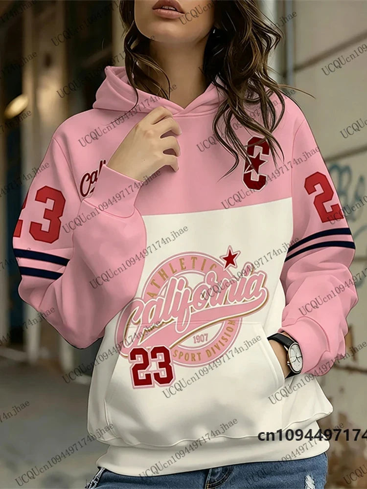Damen Hoodie Kapuzenpullover mit California Sport Print und Bauchtasche
