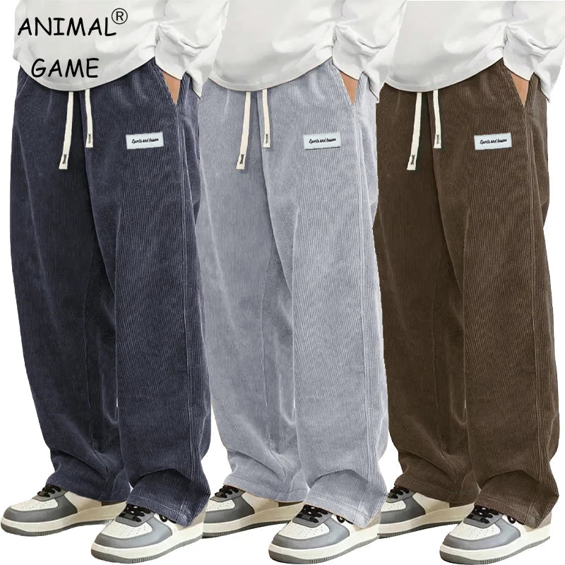 Herren Cordhose locker lässig mit Kordelzug – Weite Bein Freizeithose