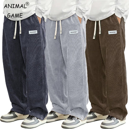 Herren Cordhose locker lässig mit Kordelzug – Weite Bein Freizeithose