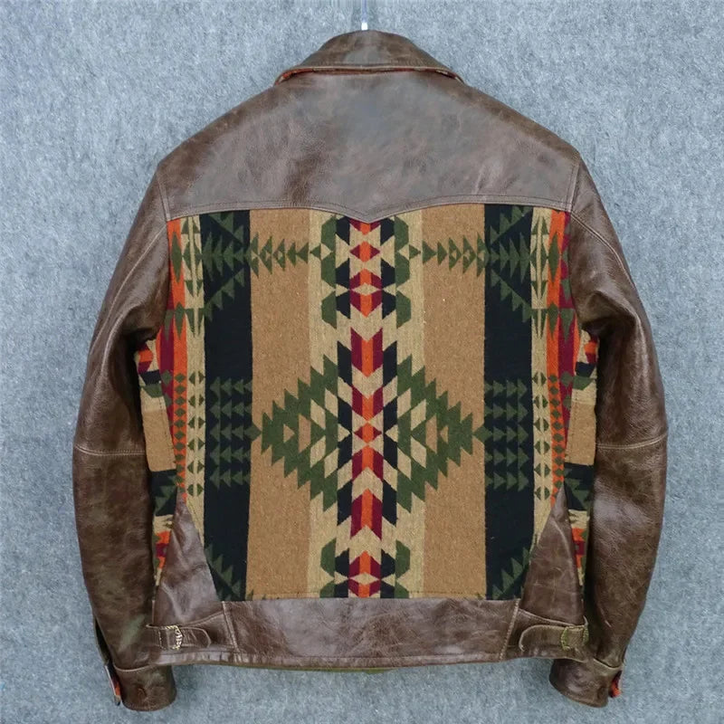 Herren Jacke im Western-Stil mit geometrischem Muster, Umlegekragen und Taschen