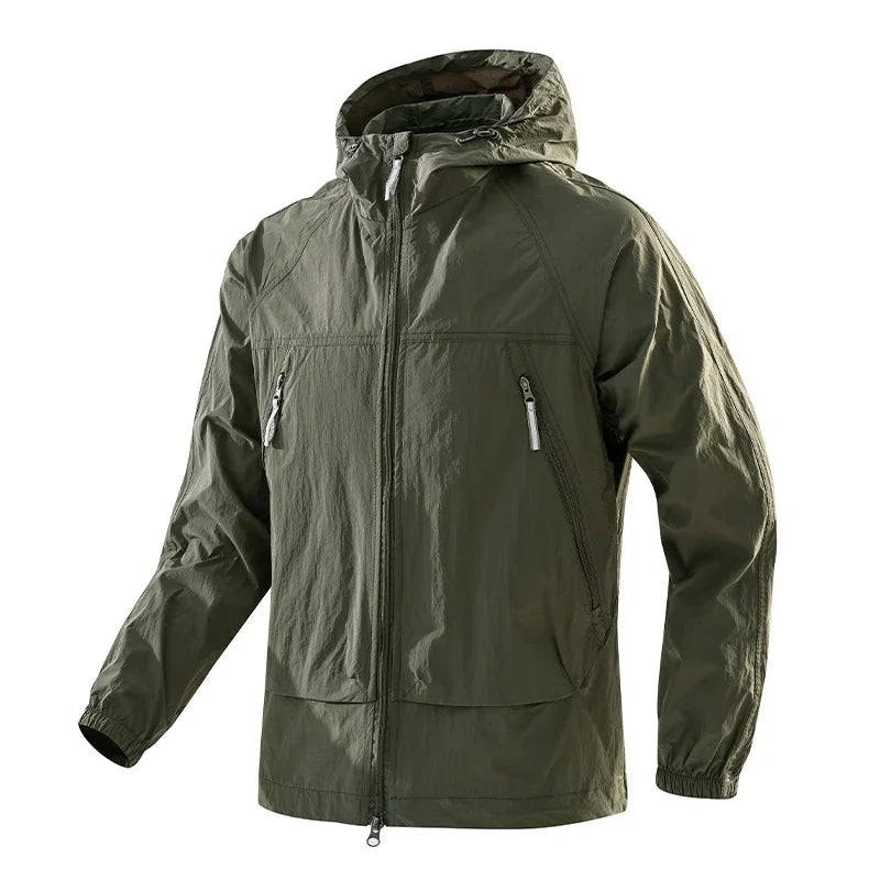 Leichte Kapuzenjacke Unisex Windjacke mit Reißverschlusstaschen Grün