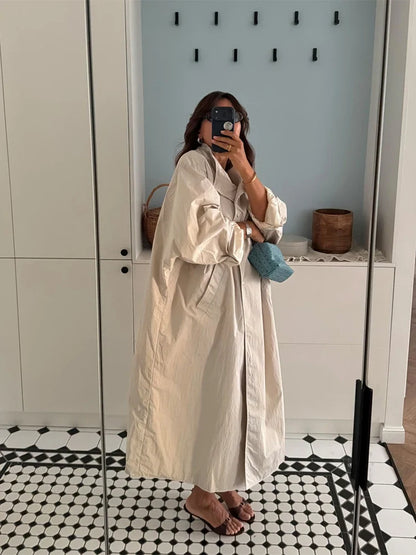 Damen Trenchcoat Lang Übergangsjacke Mantel mit Gürtel