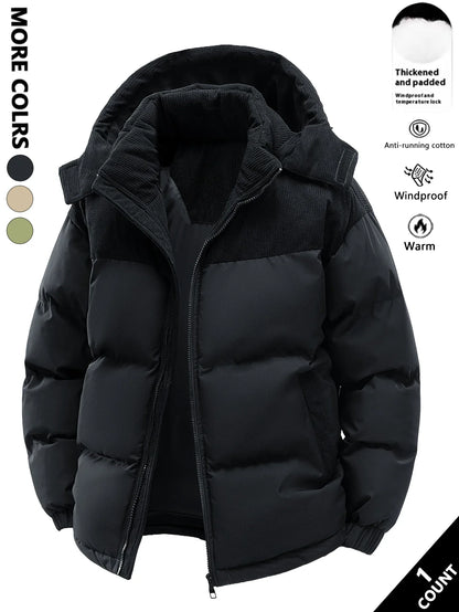 Gepolsterte Winterjacke mit Kapuze und Cord-Details für Herren