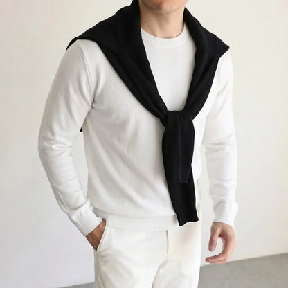 Herren Rundhals Pullover Feinstrick Langarm
