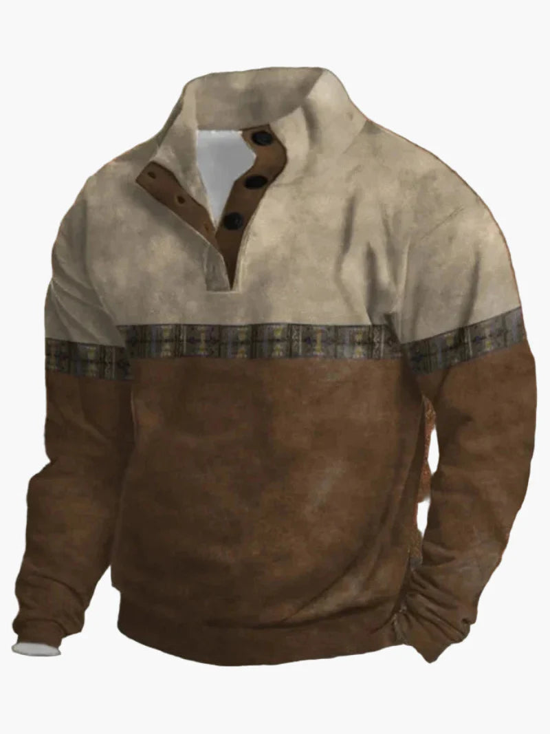 Herren Pullover mit Western Motiv und Digitaldruck – Vintage Cowboy Style, Winter Freizeit Sweater