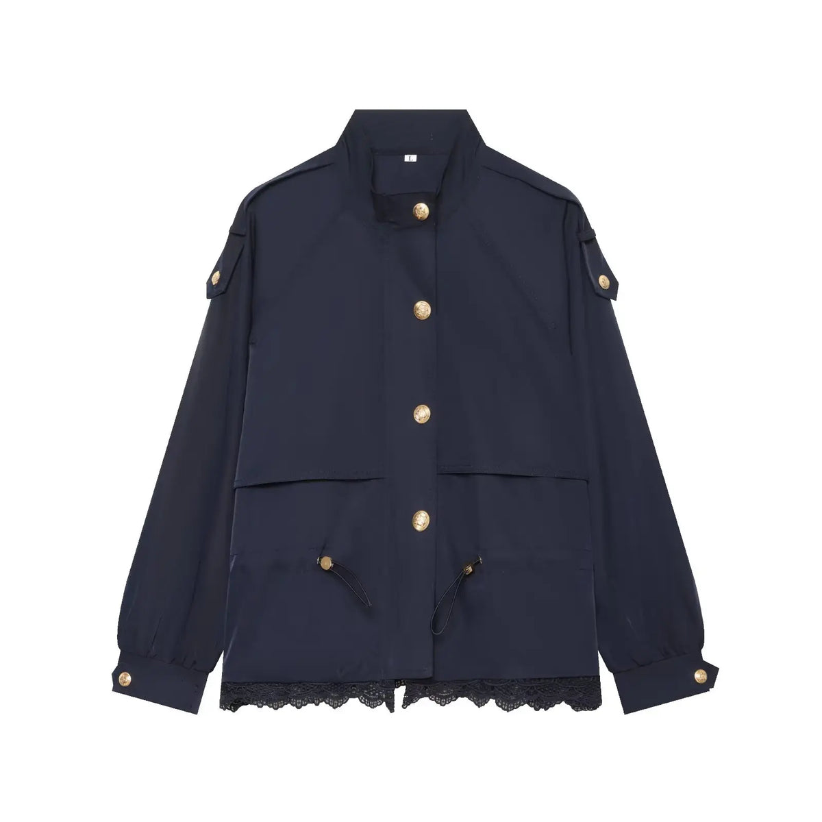 Damen Jacke mit Stehkragen, Schnürzug und Häkelspitze, Verschiedene Farben