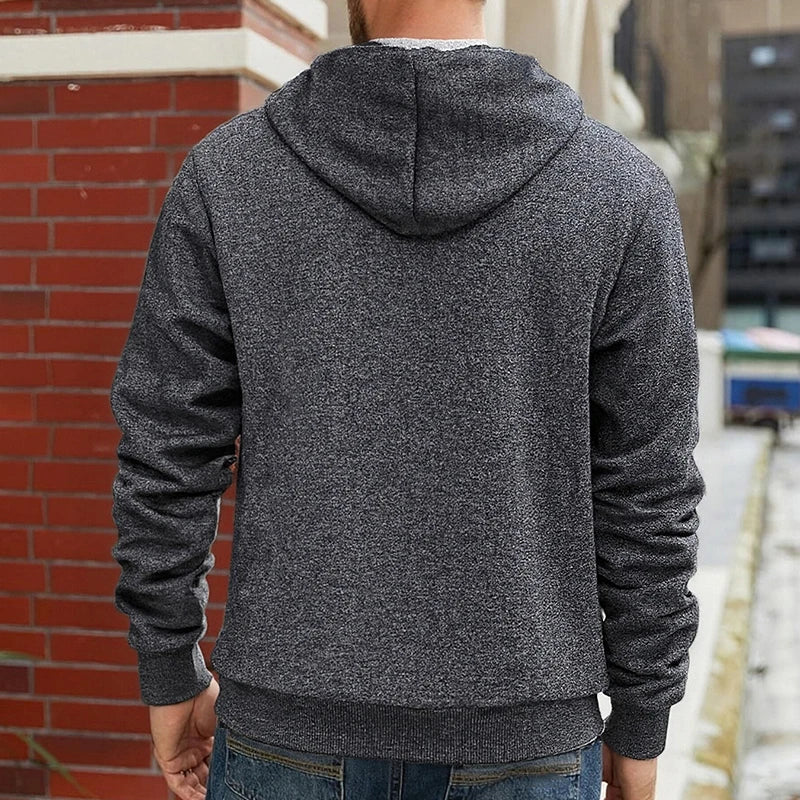 Herren Kapuzenjacke mit Reißverschluss, warmes Fleecefutter, Schwarz