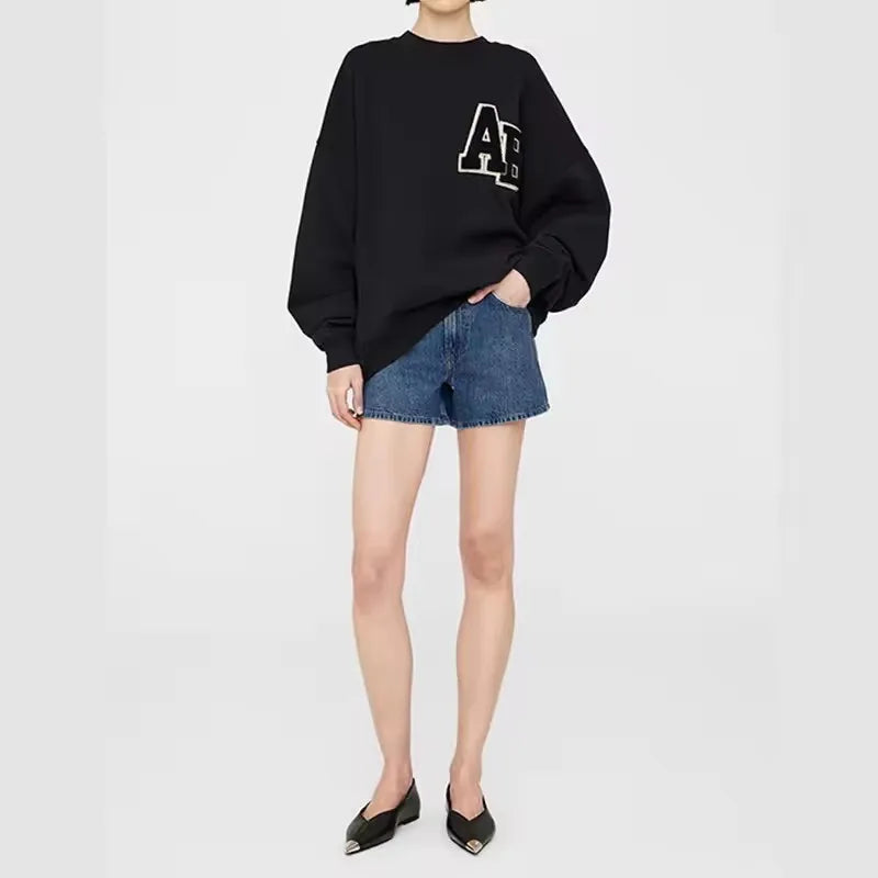 Damen Oversize Sweatshirt Rundhals Grau mit „PARIS“-Schriftzug