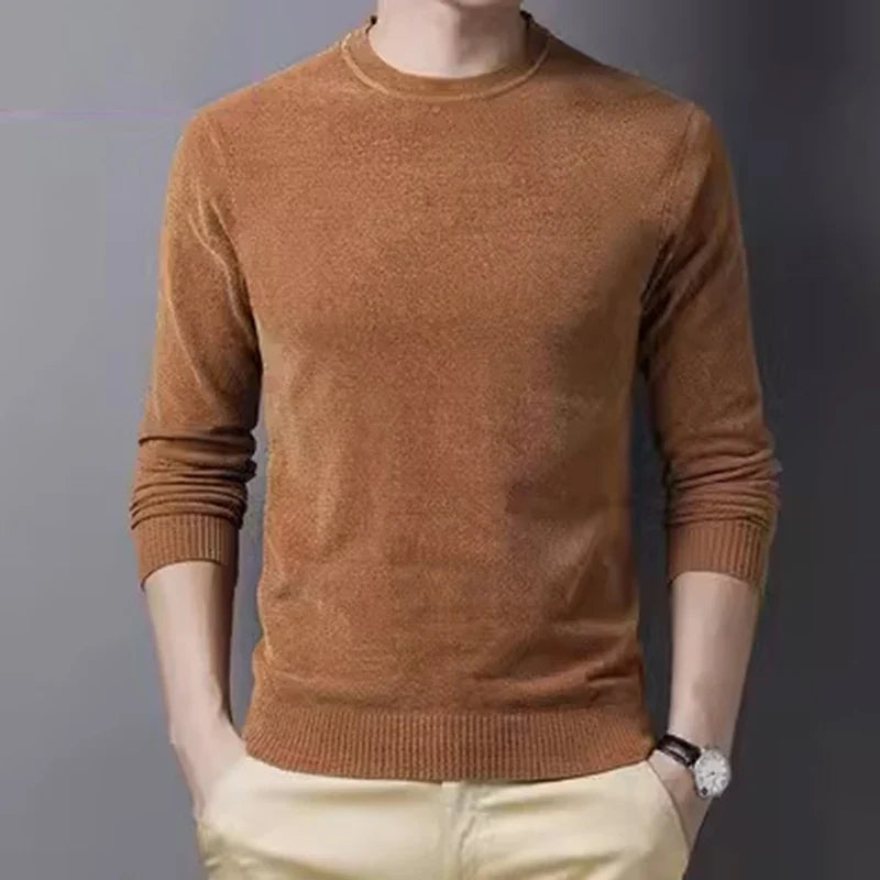 Herren Winter Pullover Rundhals Langarm Uni Farbe Warm gefüttert