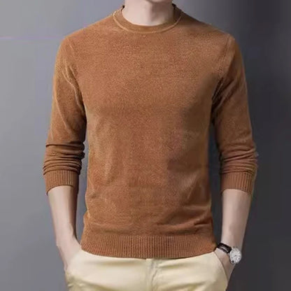 Herren Winter Pullover Rundhals Langarm Uni Farbe Warm gefüttert