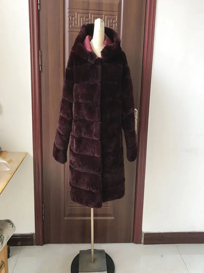 Damen Kapuzen Kunstpelz Mantel Langarm Winterjacke