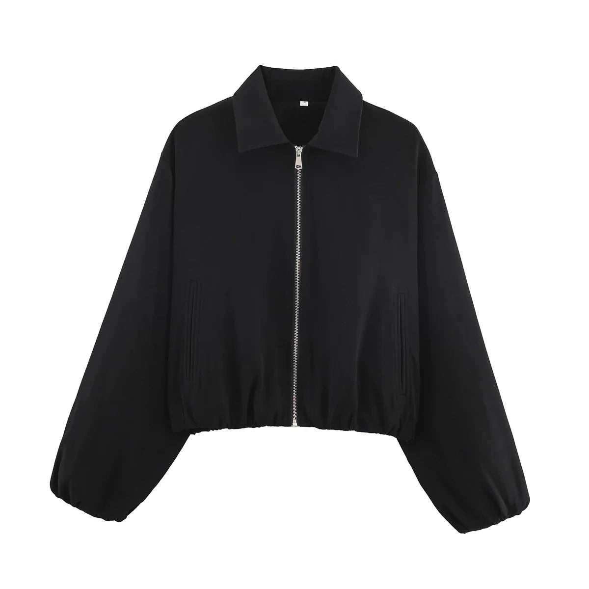 Damen Cropped Jacke Reißverschluss Stehkragen Langarm