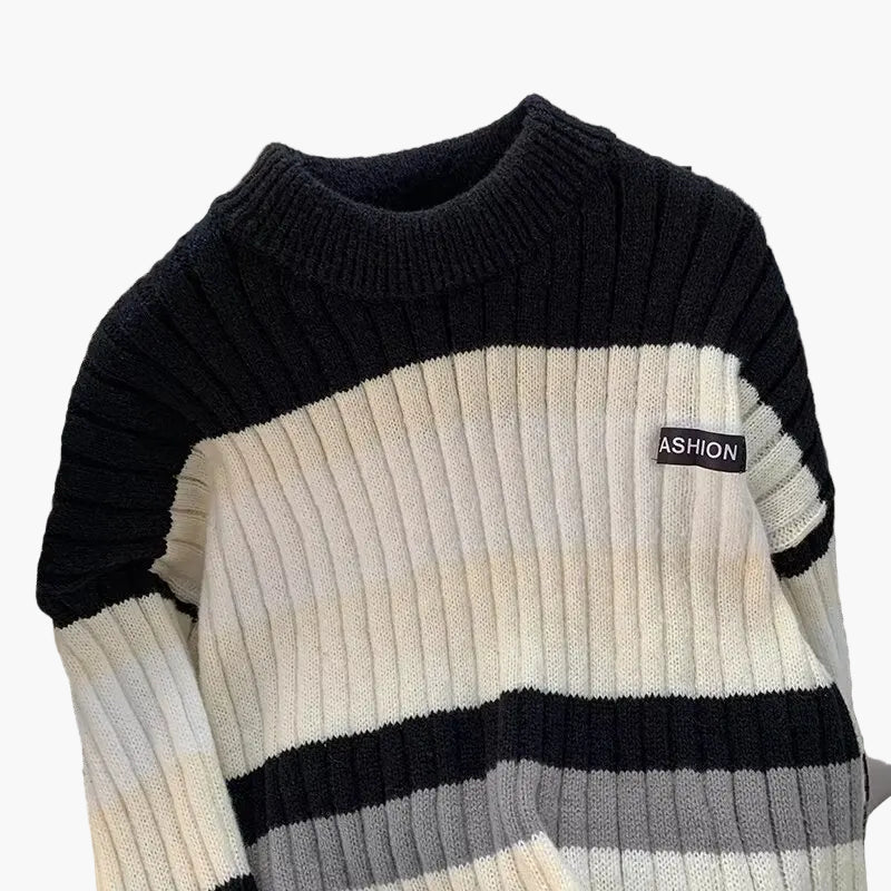 Herren Grobstrick Pullover mit Streifen – Modischer Freizeit-Sweater für Herbst & Winter