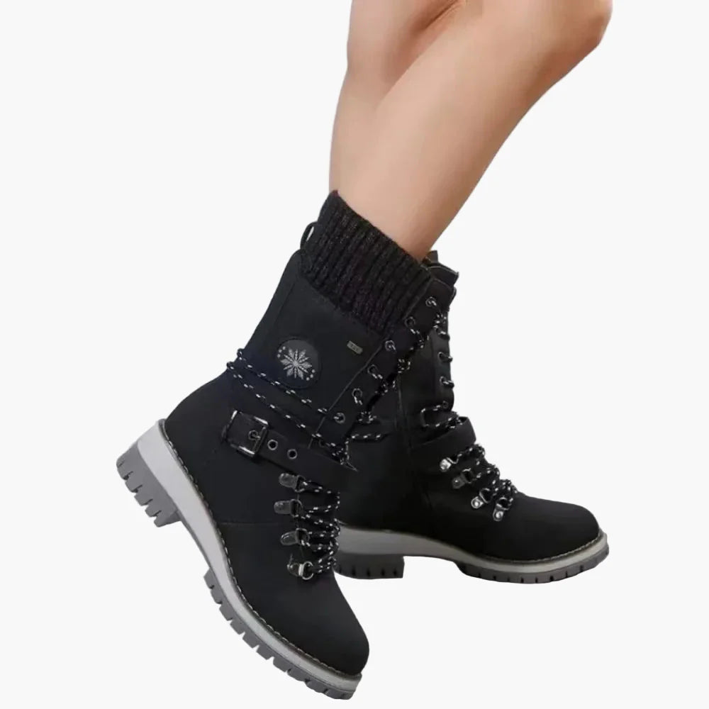 Damen Outdoor-Schnürstiefel Winterstiefel mit Warmfutter und Profilsohle