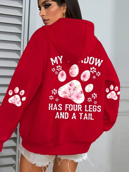 Damen Hoodie mit Kapuze und Blumen Pfotenabdruck Print