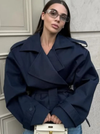 Damen Oversize Trenchcoat Mantel Lang Windbreaker Khaki