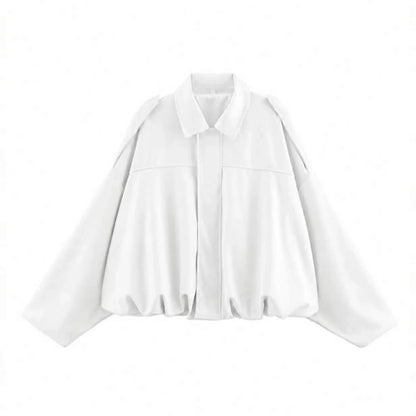 Damen Kurzjacke Oversize Cropped mit Kragen Braun