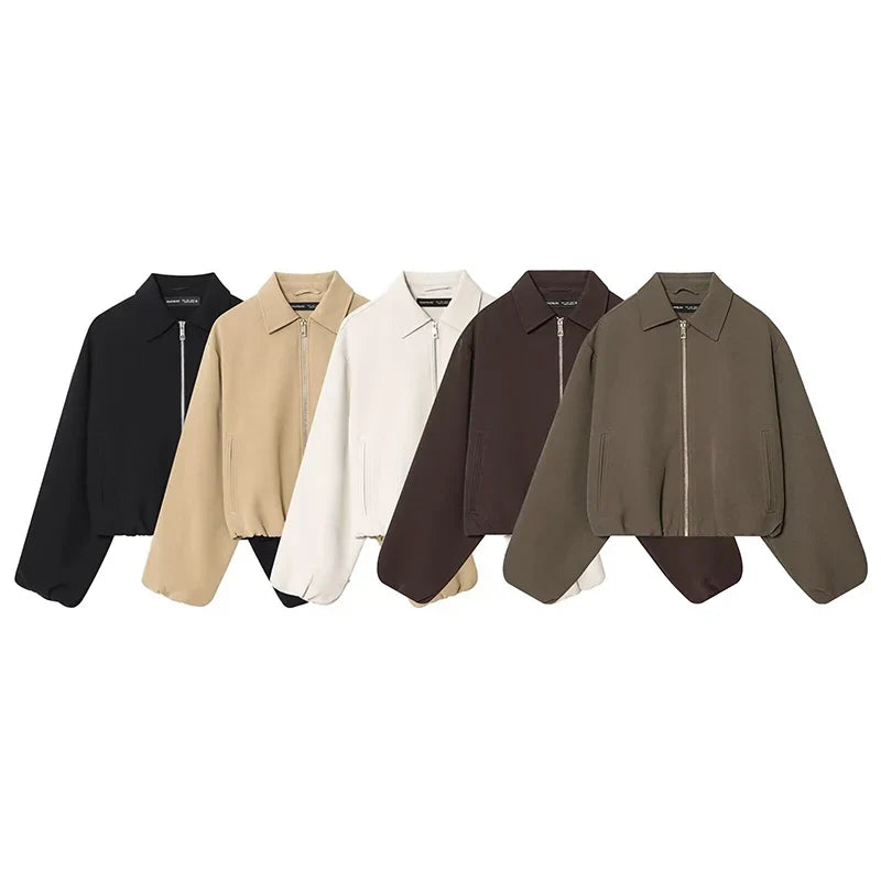 Damen Kurzjacke mit Reißverschluss und Kragen Oversized