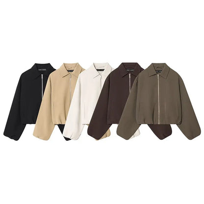 Damen Kurzjacke mit Reißverschluss und Kragen Oversized