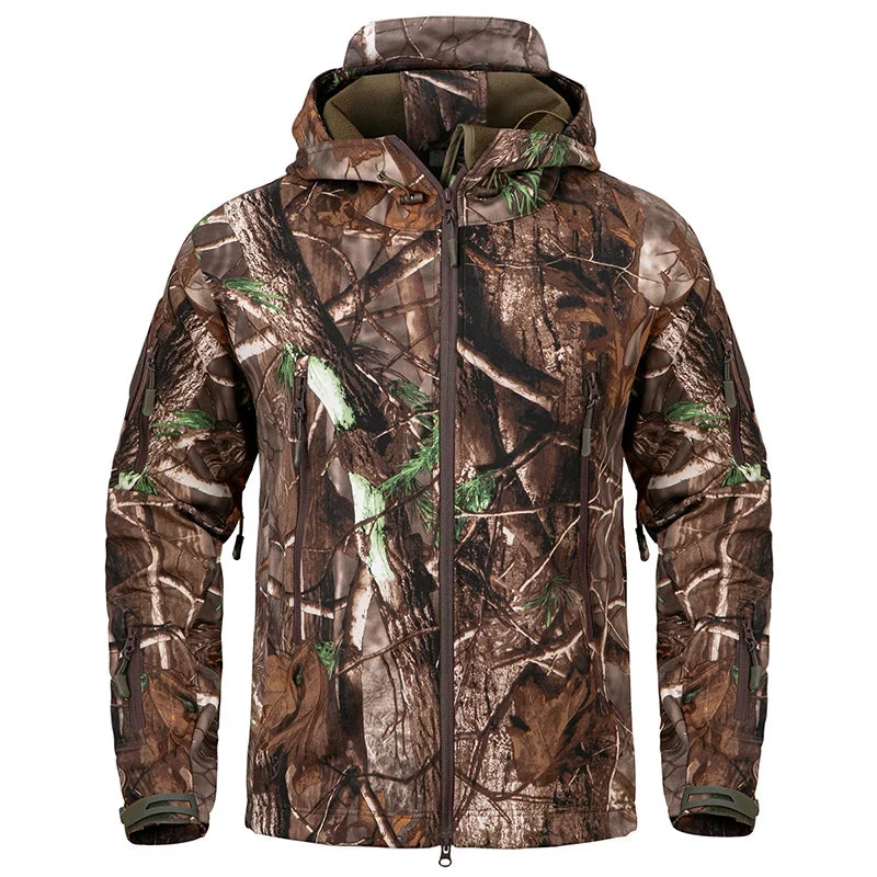 Tarnmuster Outdoorjacke mit Kapuze für Herren, Softshell, diverse Designs