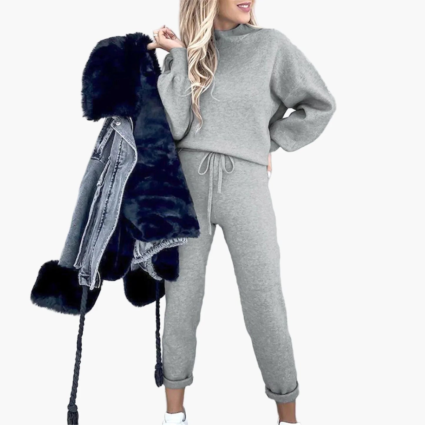 Damen 2-Teiler Lounge Set mit weitem Bein – Modischer Freizeitanzug für Alltag & Streetwear