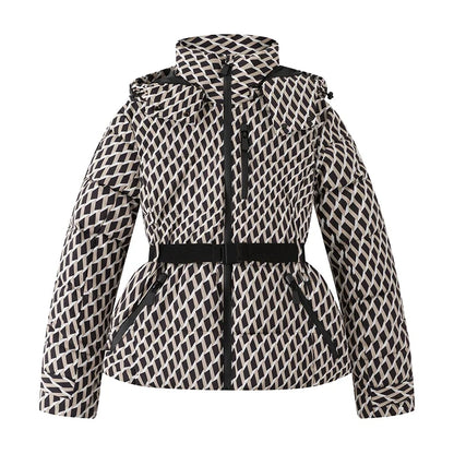Damen Steppjacke mit Kapuze und Gürtel, glänzend, in verschiedenen Farben