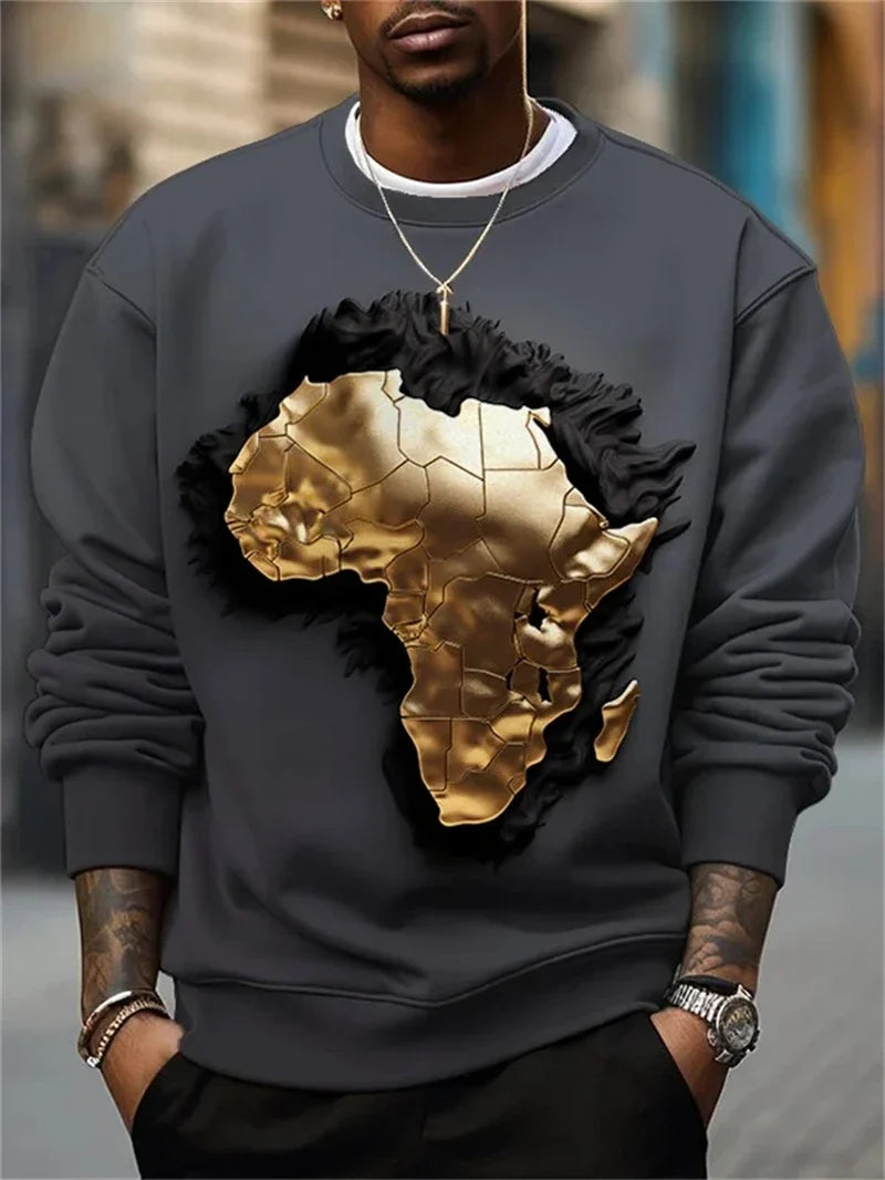 Herren Rundhals-Sweatshirt mit Afrika-Motiv und Augenprint, Weiß