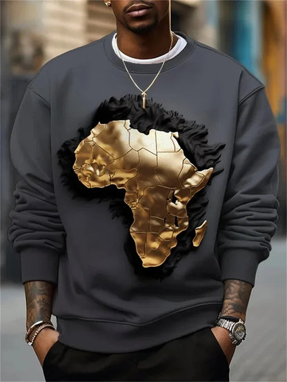Herren Rundhals-Sweatshirt mit Afrika-Motiv und Augenprint, Weiß