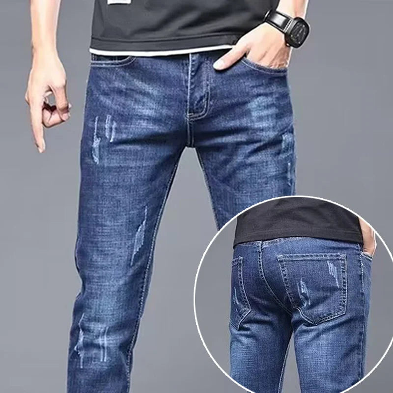 Herren Slim Fit Jeans mit Used-Effekten – Blau