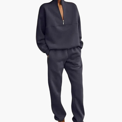 Damen Freizeit Zweiteiler Set – Bequemer Pullover mit Reißverschluss und Jogginghose, Lässiger Streetwear-Look für Alltag und Freizeit
