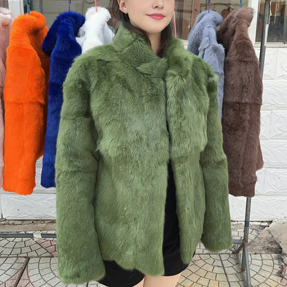 Damen Kurzmantel aus Kunstfell mit Stehkragen luxuriöse Winterjacke
