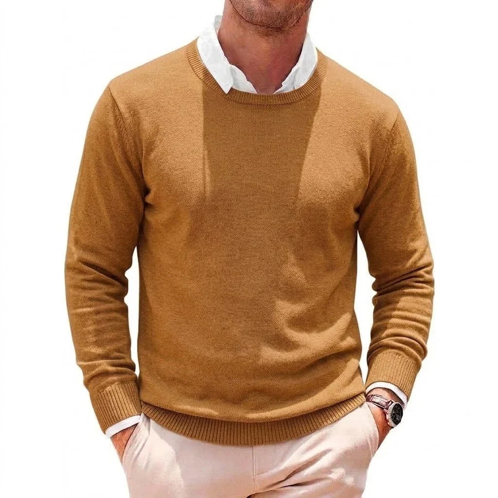 Herren Basic Pullover Rundhals Langarm Strickpullover Einfarbig