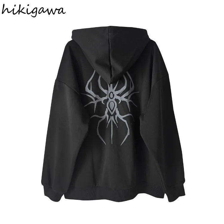 Übergroßer Kapuzenpullover mit Reißverschluss, grafischem Print und gestreiftem Futter, Unisex