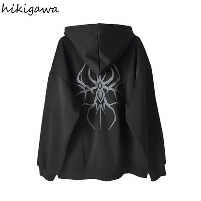 Übergroßer Kapuzenpullover mit Reißverschluss, grafischem Print und gestreiftem Futter, Unisex