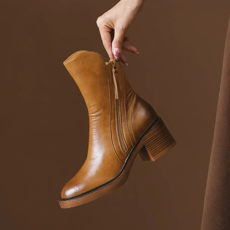 Damen Stiefelette mit seitlichem Reißverschluss, Blockabsatz
