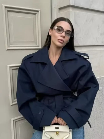 Damen Trenchcoat Lang Übergangsjacke Mantel mit Gürtel