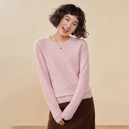 Damen Rundhals Pullover Langarm Basic Strickpullover