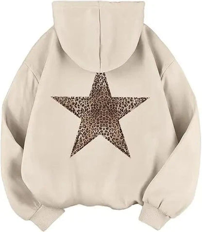 Hoodie Damen mit Leoparden-Stern Aufdruck auf dem Rücken – Oversized Kapuzenpullover