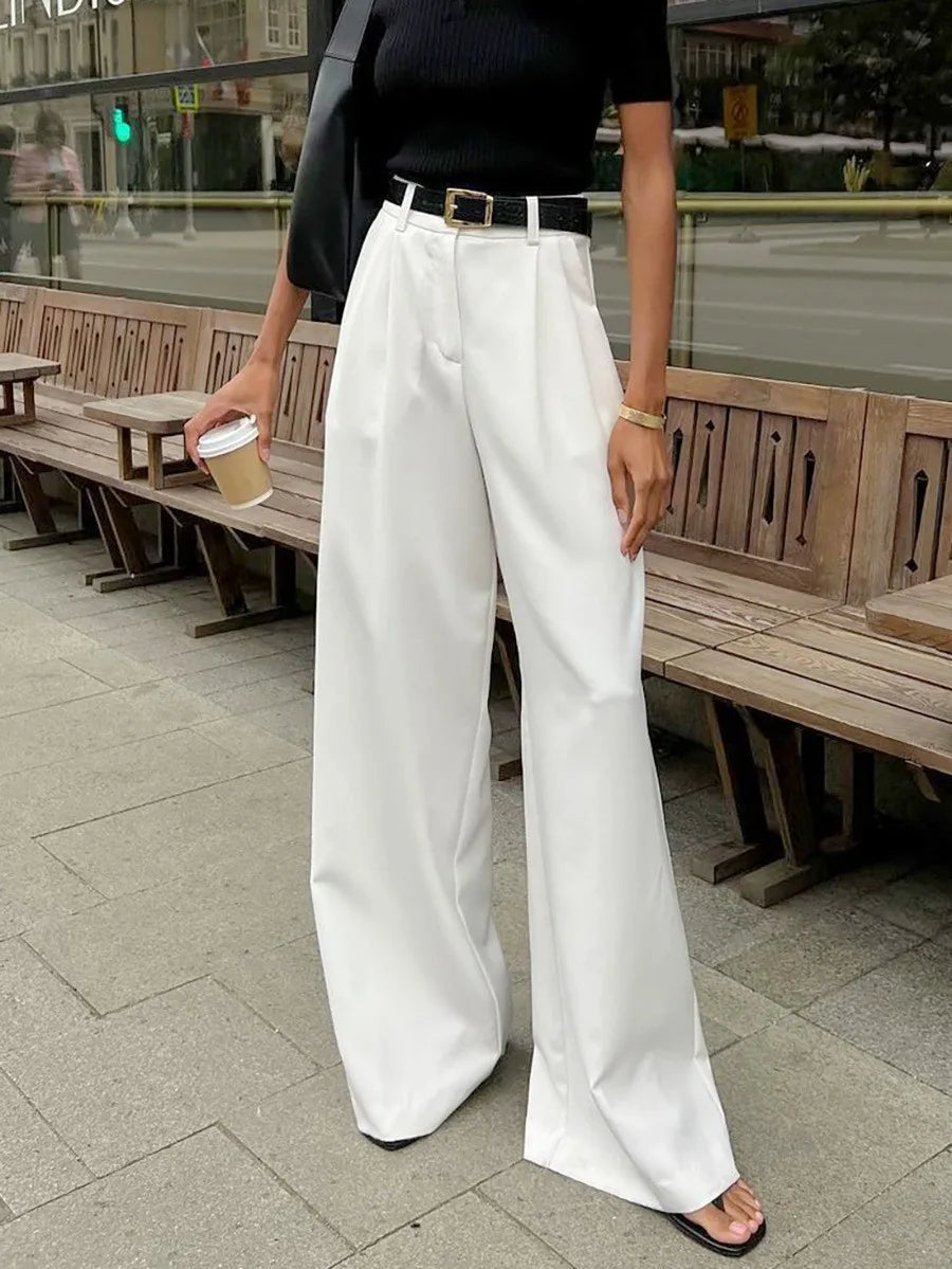 Damen Weite Hose mit Hohem Bund – Elegante Palazzo Hose