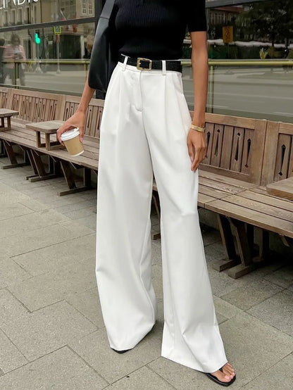 Damen Weite Hose mit Hohem Bund – Elegante Palazzo Hose