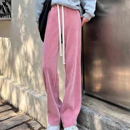 Gerippte Lounge Hose mit Tunnelzug – Weite Bein Freizeithose