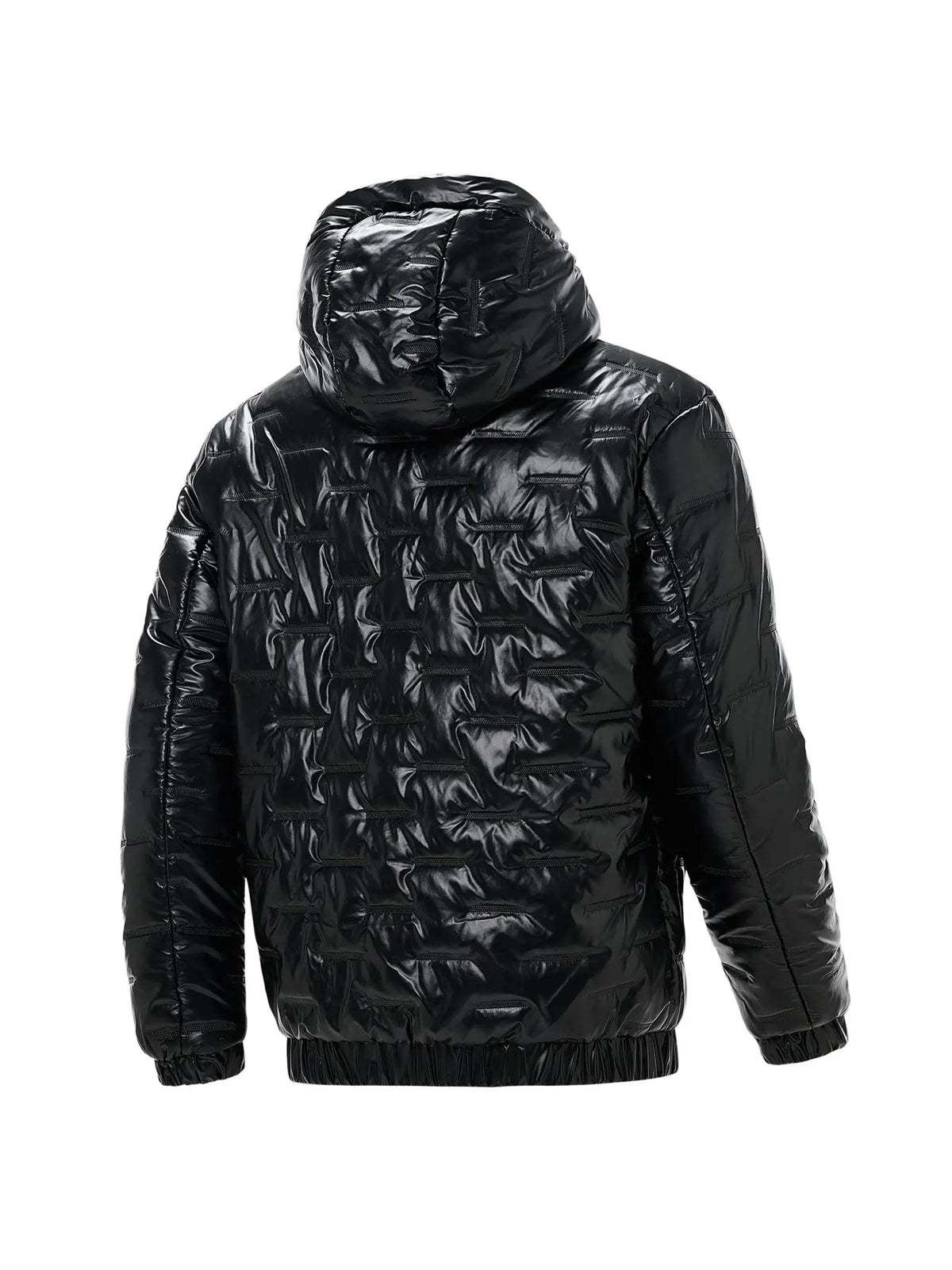 Schwarze glänzende Steppjacke Herren mit Kapuze und Reißverschluss